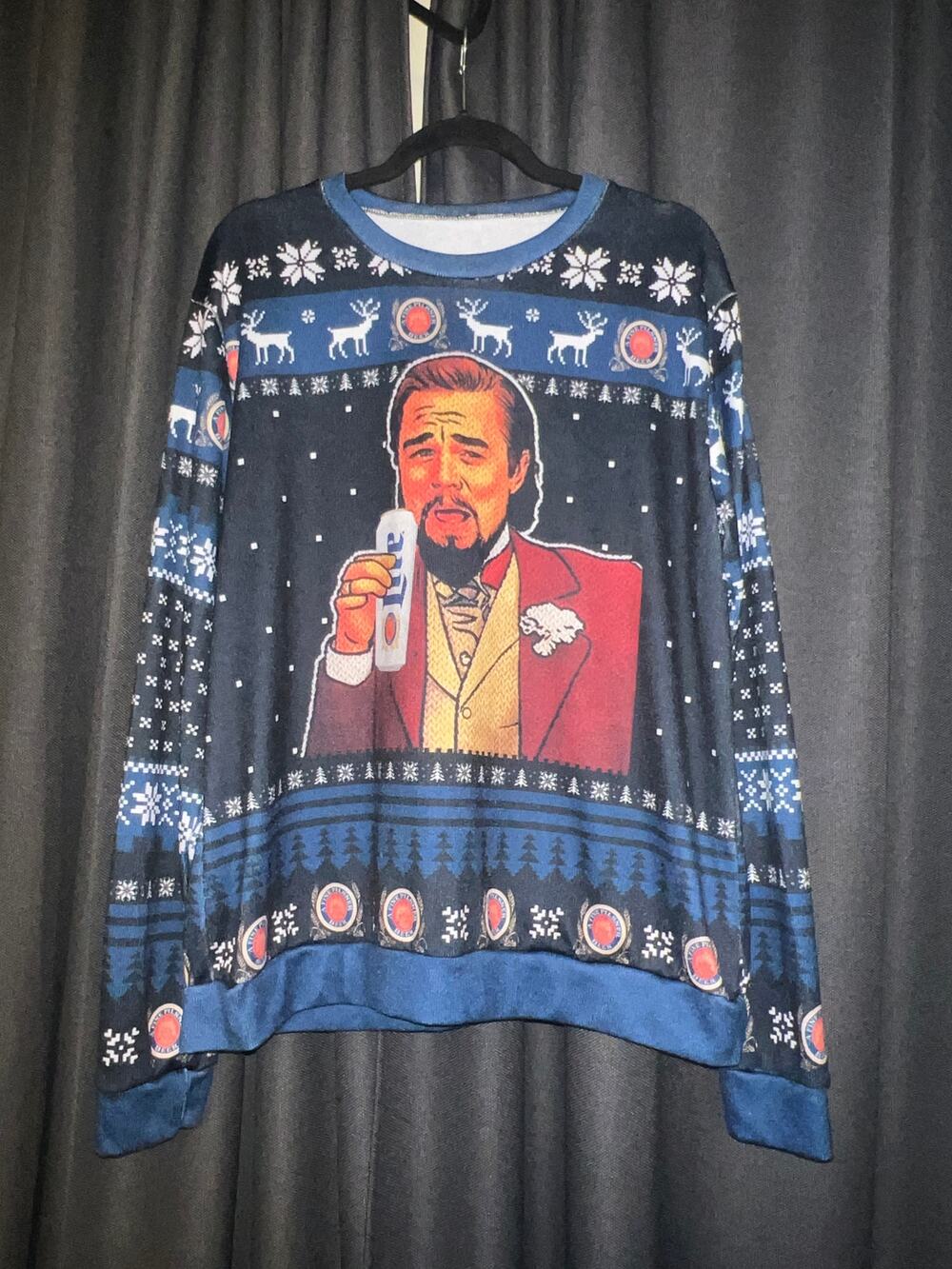 Ugly Christmas Sweater Xmas Size XL Laughing Leo Light Beer